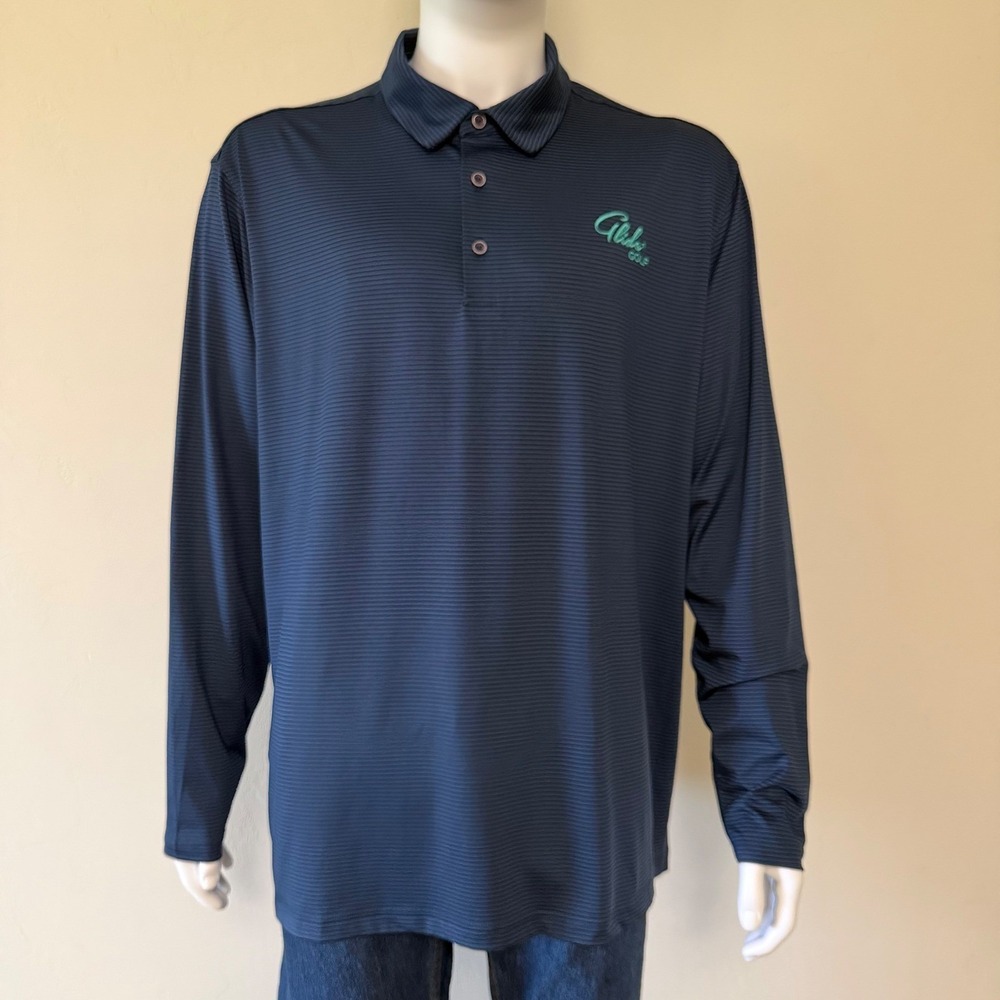 Walter Hagen 11 Majors Mens XL Long Sleeve Golf Polo Shirt Navy Blue Stripe NWT